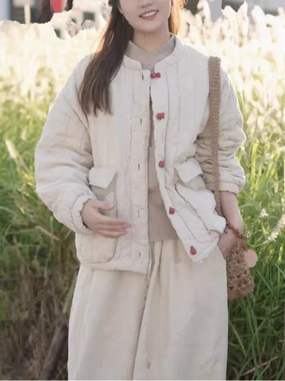 

Cotton Flannel ort Coat Women's Clothing Cotton down Jaet New Chinese Sle Winter Thiened Long Sve f High Collar