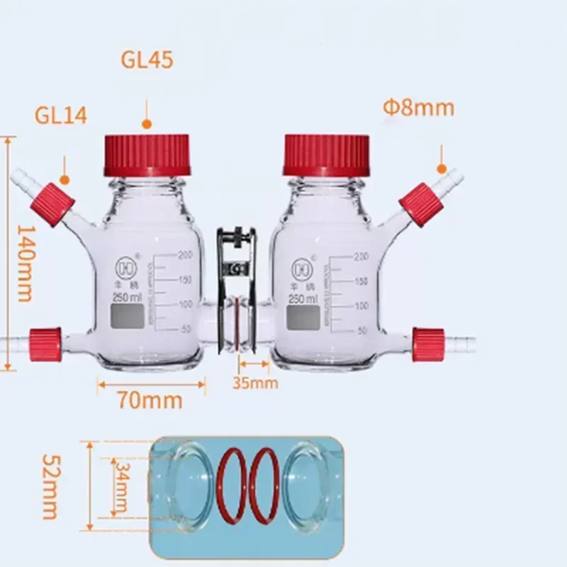 

100-1000ml Lab Microbial Fuel Electrolytic Cell Single Double Chamber MFC Reactor Clipable Proton Membrane Cell Box