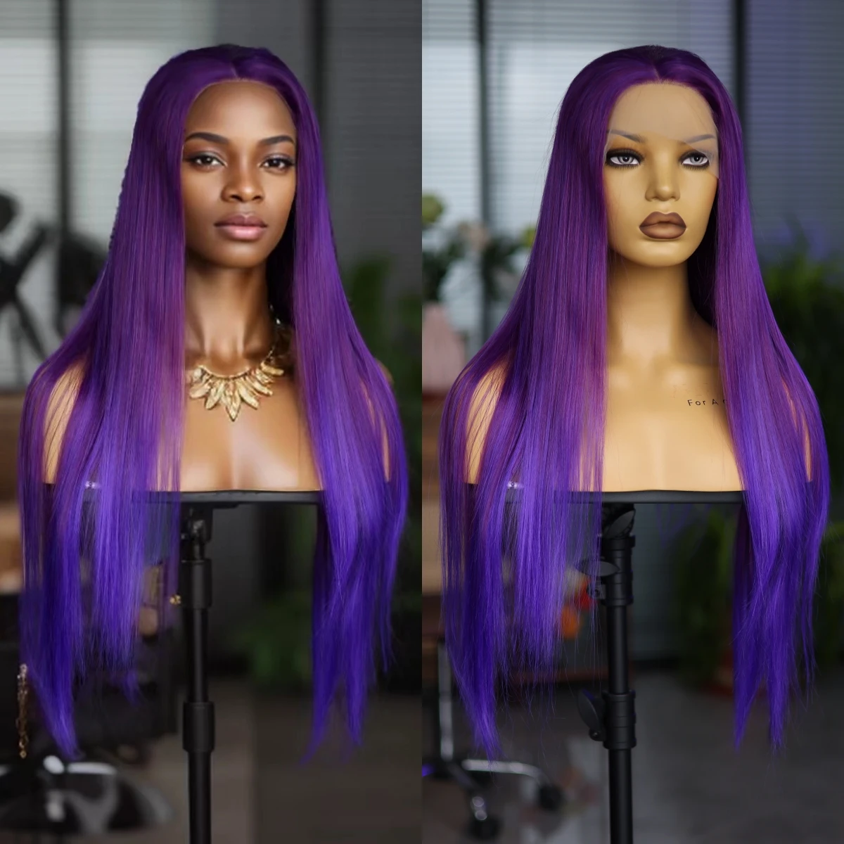 

Purple HD13 * 4 Front Lace Synthetic Long Straight Hair Wig Natural Hallline Mesh Cap Breathable Lightweight Cosplay Women's Wig