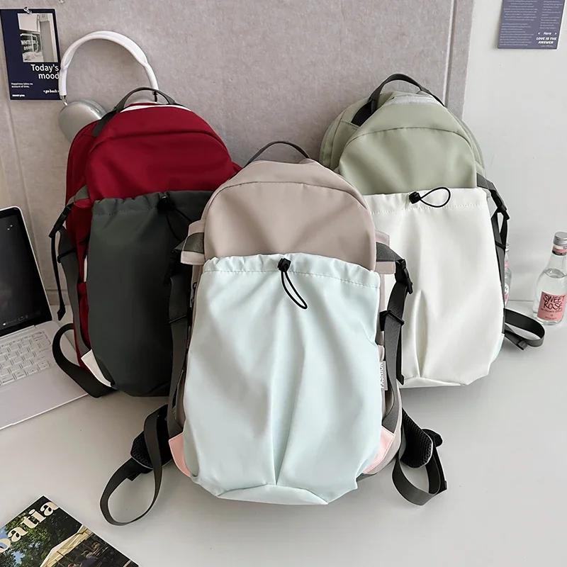 Mochilas de nylon com zíper feminino, cores contrastantes, bolsas de grande capacidade, mochilas escolares pendulares, senhoras, alta qualidade, à venda, 2024