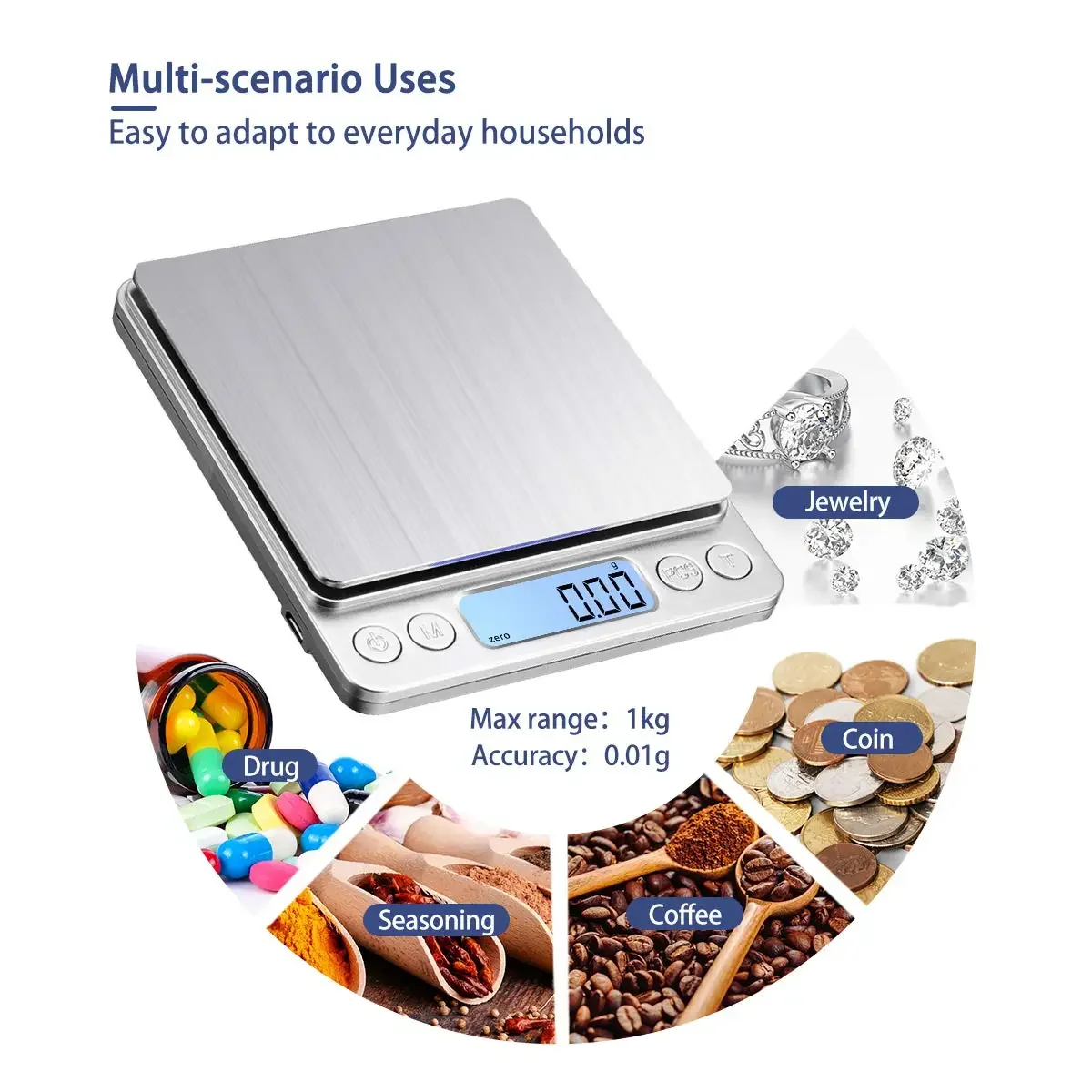 Digital Kitchen Scale 3000g/ 0.1g USB Charging with 2 Trays  Mini Jewelry Pocket Scale with LCD Display Digital Food Scales