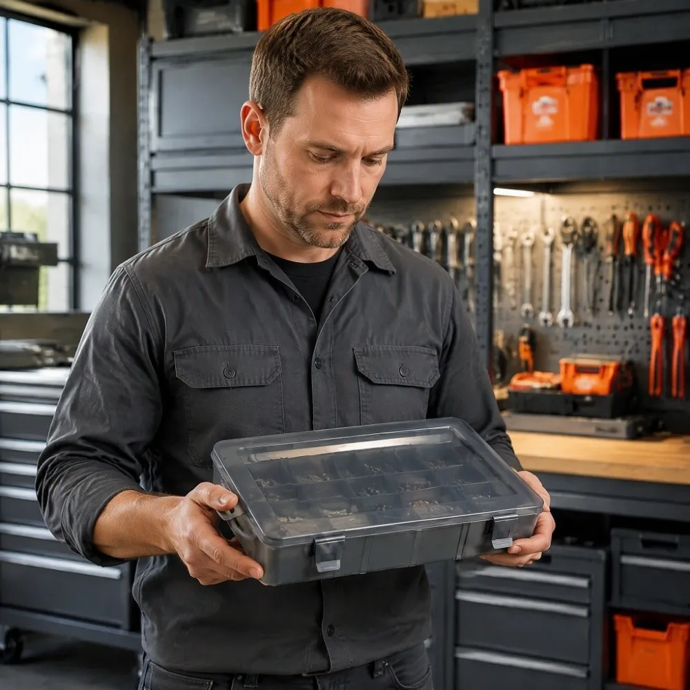 Multi Compartment Parts Box Transparent Plastic 18 Grids Tackle Box Removable Divider Adjustable Dividers Storage Case