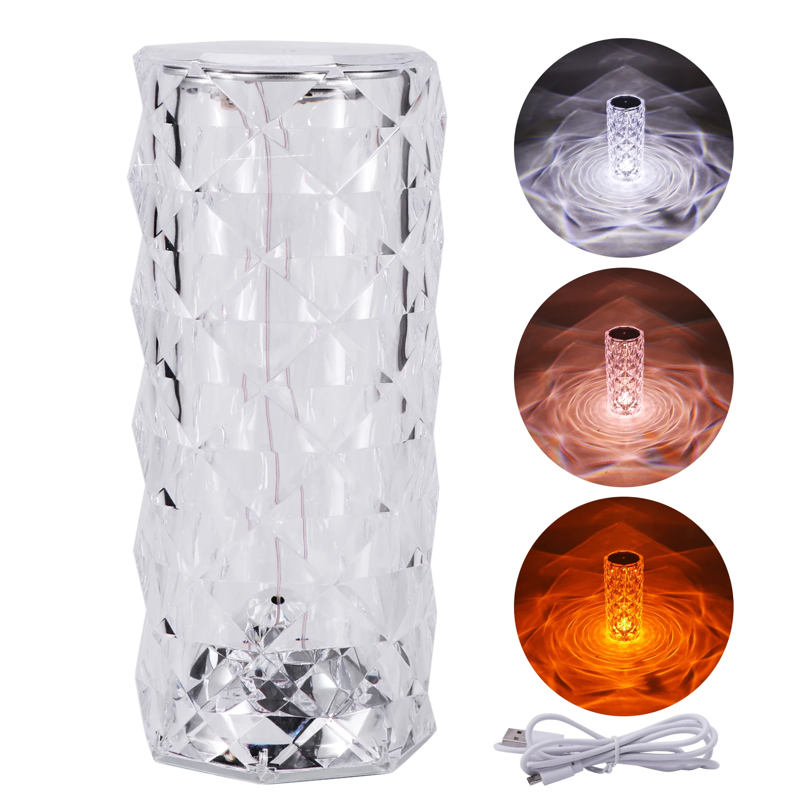 

Crystal Lamp Living Room Diamond Design Romantic Cylindrical Night Light Color Changing Bedroom Office Atmosphere Touch Control