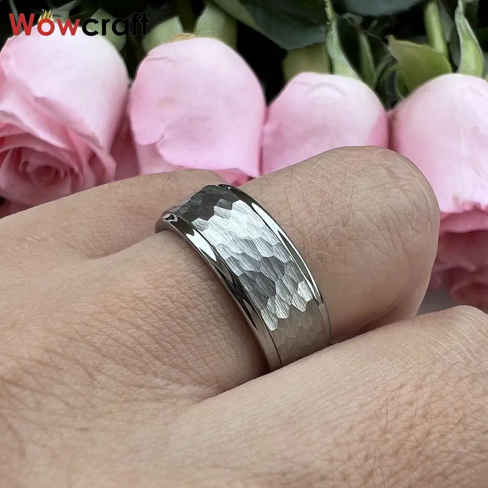 Hammered Tungsten Carbide Ring for Men Women Fashion Engagement Wedding Band