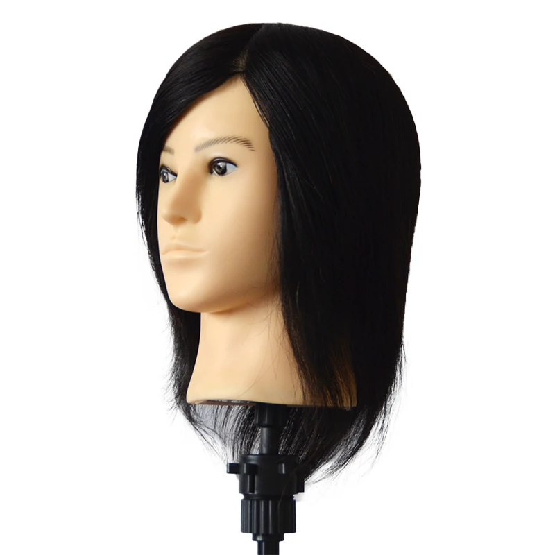 100% 인모 마네킹 헤드 8인치 남성 스타일링 헤드 연습용 미용 스타일링 트레이닝 인형머리 클램프 스탠드 포함