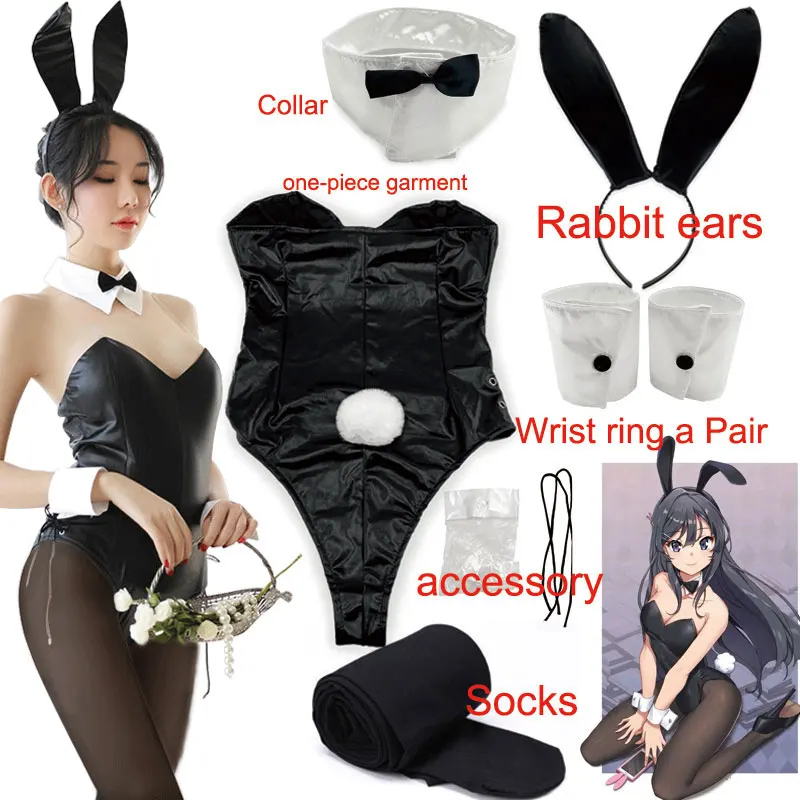 Sakurajima Mai Cosplay Traje para Meninas, Macacão Sexy Preto, Malandro Não Sonha com Bunny Girl, Senpai Cos, Halloween Women