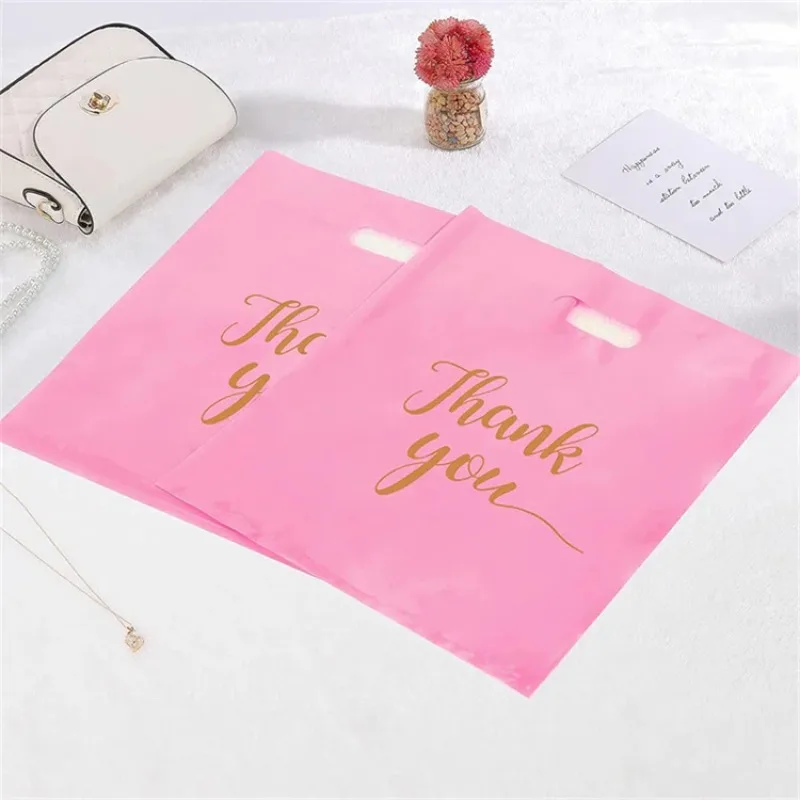 Black/White/Pink Thank You Handle Plastic Clothing Garment Bag DIY Xmas Dress Toys Underwear Women Gifts Portable Pouches