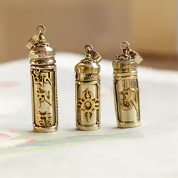 Tibetan Amulet Prayer Box Copper Cylinder Pendant Locket OM KALACHAKRA DORJE TGB088