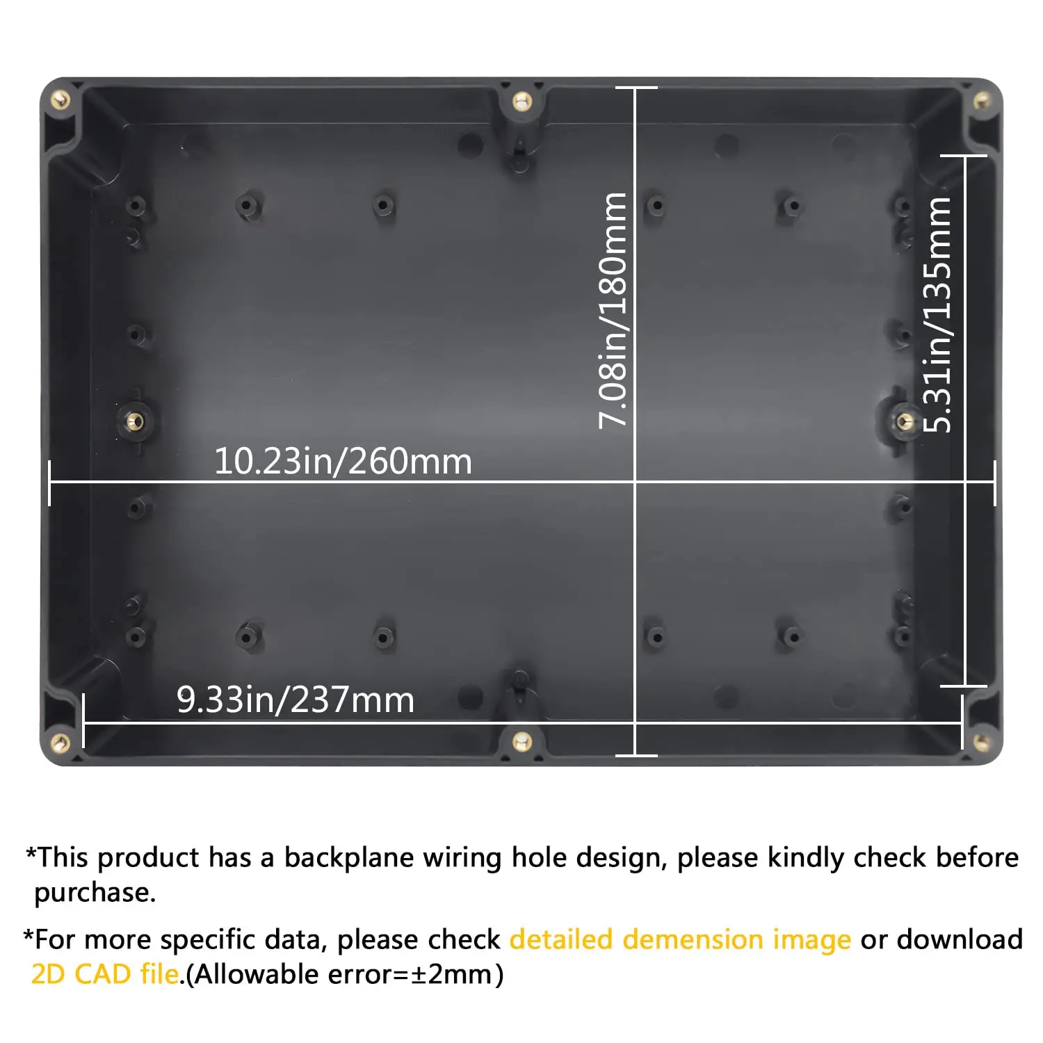 Electrical Box ABS Plastic Project Box Waterproof Junction Box Project Case Universal Enclosure Electronics Black 263x182x60mm