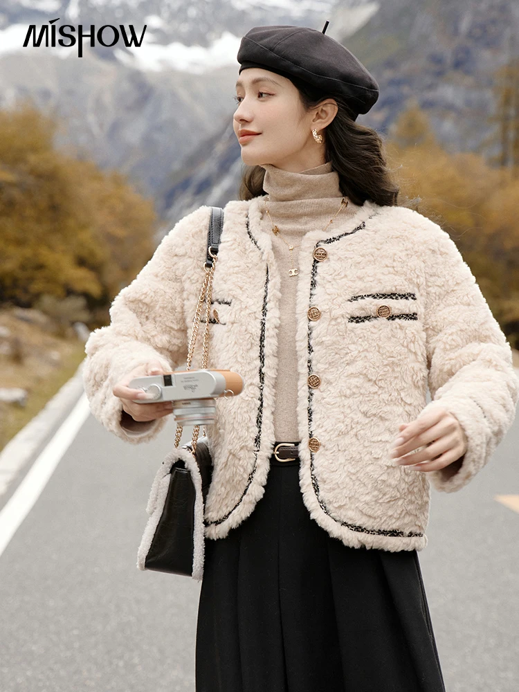 MISHOW Imitation Lamb Hair Coat for Women Winter Small Fragrant Wind Environmental Protection Fur Integrated Fur Coat MXC56W0231