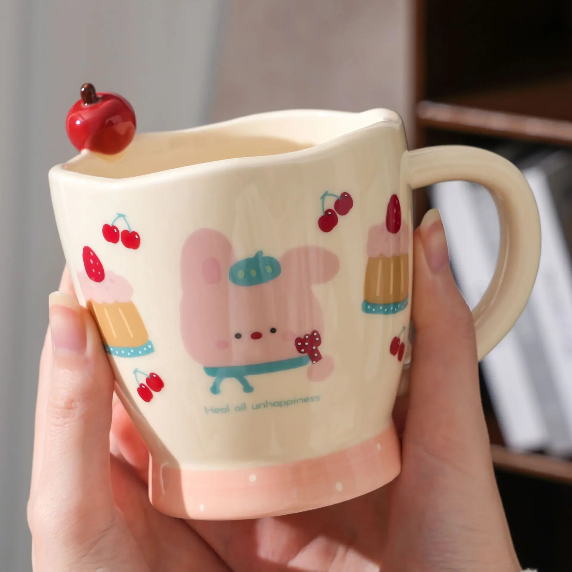 

Apple Bear Mug with Spoon Office Beautiful Ceramic Cup Cute High Temperature Resistant Coffee Cup Breakfast Cup