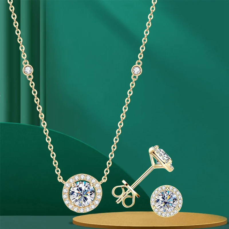 

Lnngy сверкающие 6,5 мм муассанит Halo серьги кулон ожерелье комплект ювелирных изделий сертифицированные 925 серебряные цепочки для подарка на День святого Валентина