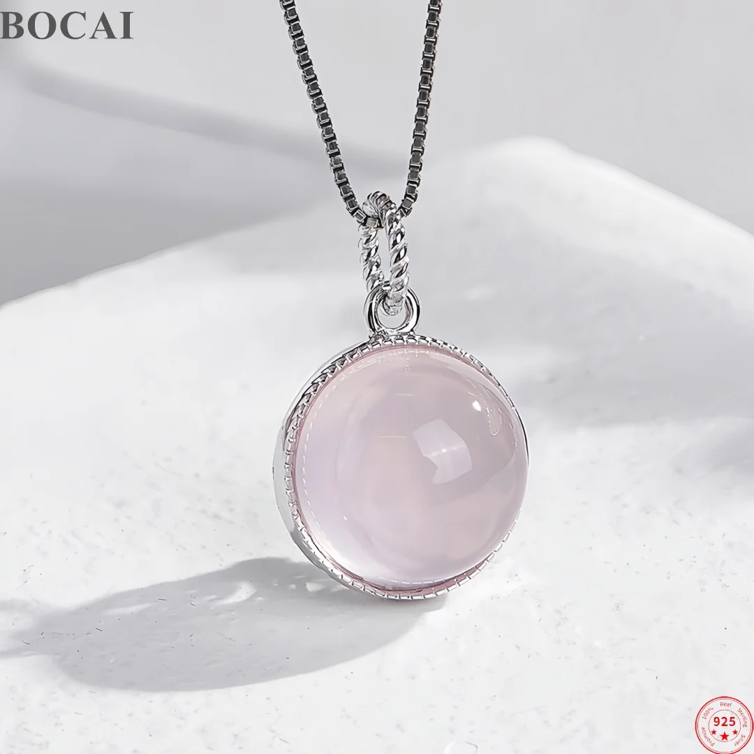 BOCAI S925 Sterling Silver Stud Earrings for Women Natural Rose Quartz Eternal Rattan Pendant Ear Stud Fine Choice Jewelry