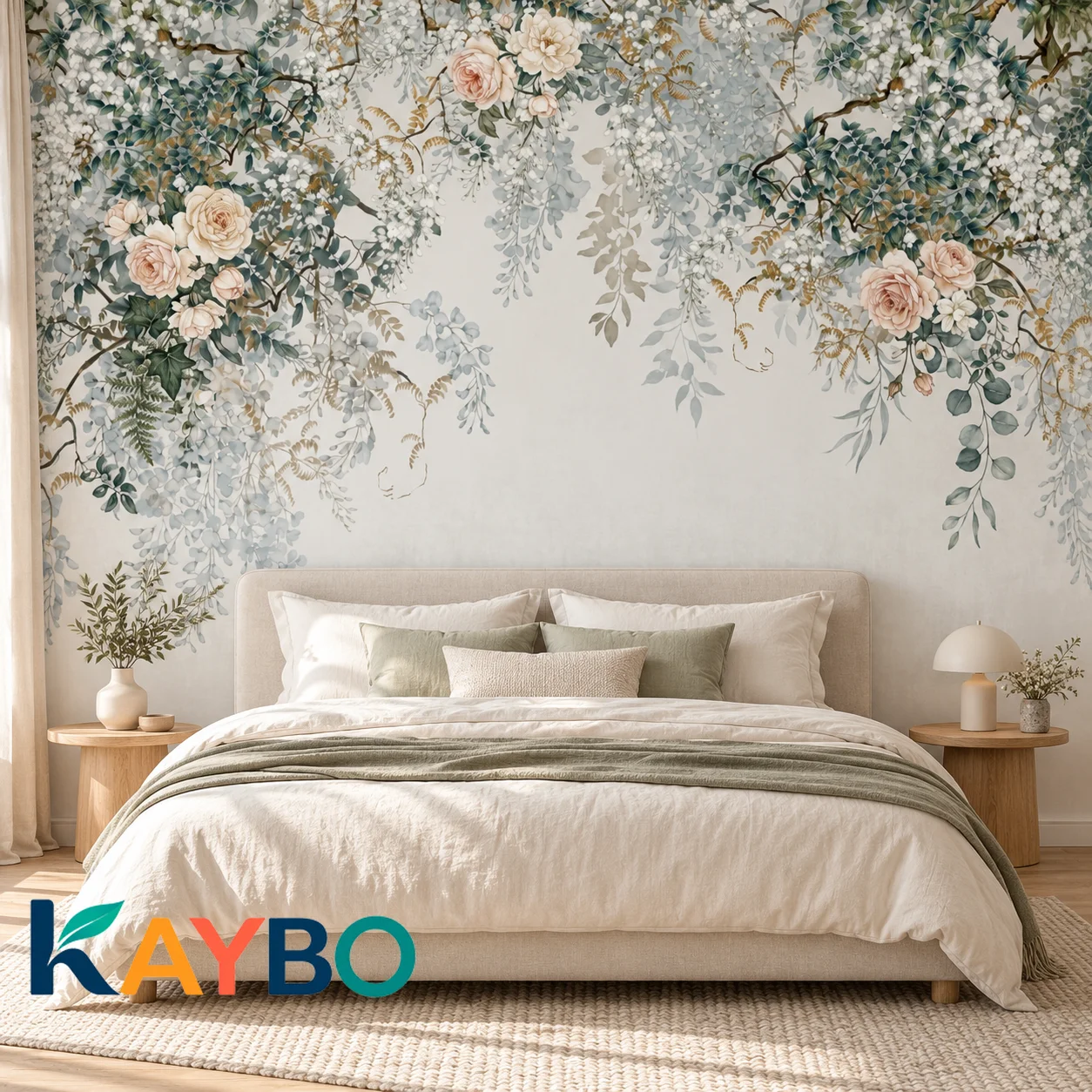 Floral Wallpaper Mural Watercolor Roses Cascading Botanical Vines Pastel Garden Wall Decor Bedroom Living Room Non Self Adhesive