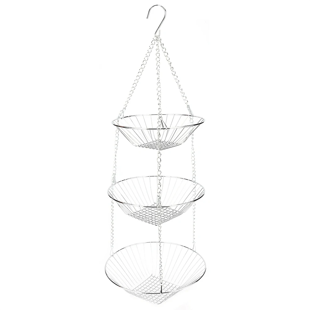 

Stainless Steel Three Layers Hanging Fruit Vegetable Flower Basket Storage Holder For Home Kitchen