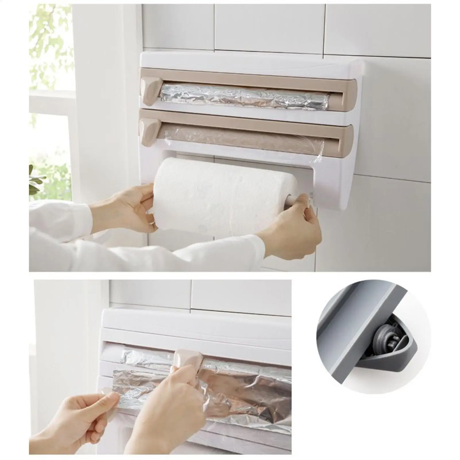 Kitchen Plastic Wrap Dispenser Cling Film Holder Baking Tinfoil Cutter Roll Paper Stand Organizer Kitchen accessories