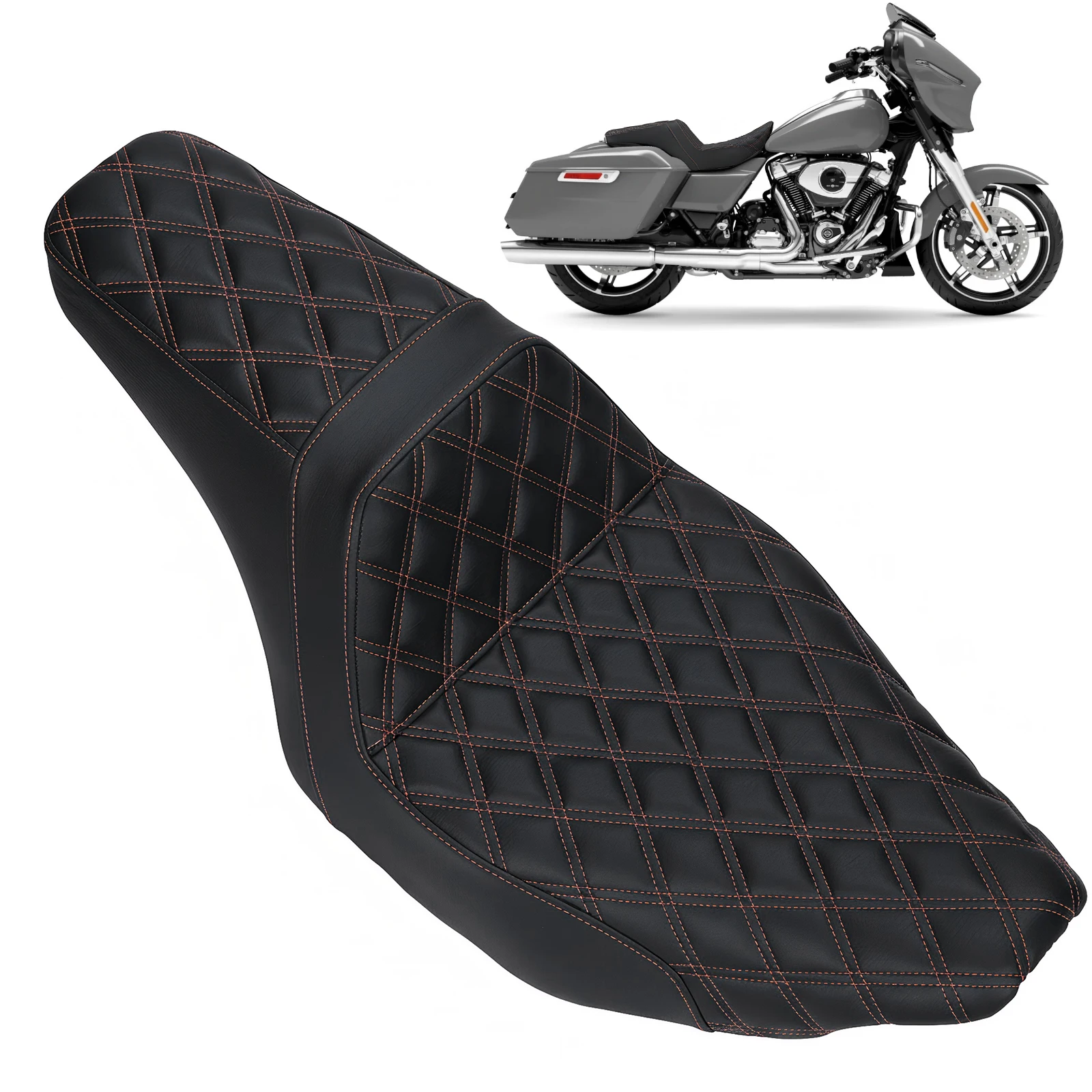 

PU Leather One-Piece Seat Stepped Type with Diamond Pattern Stitching for Harley Street Glide Ultra FLHXU CVO Road Glide
