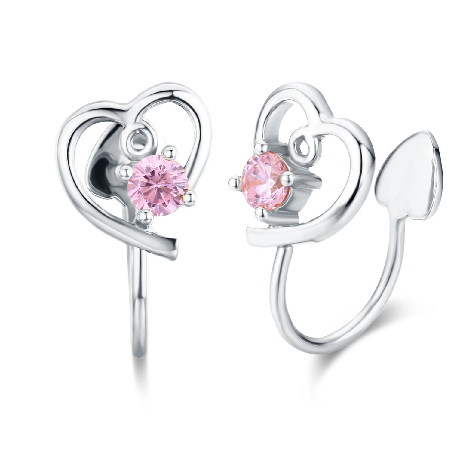 

Cute 925 Sterling Silver Gold Color Pink CZ Peach Heart Clip Earrings Ear Cuff Jacket For Women Girls Ear Cartilage Jewelry