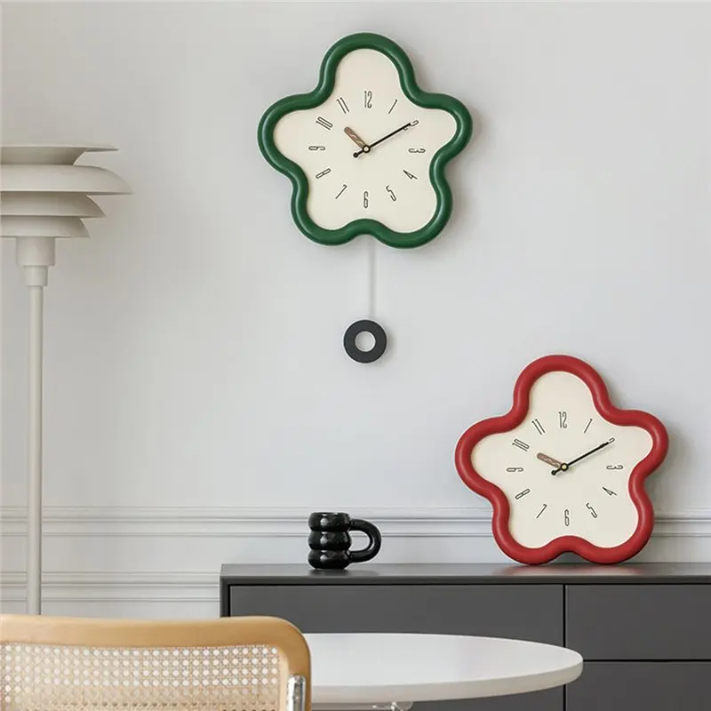 AEE6-Cream Style Living Room Wall Clock Minimalist Digital Clock Restaurant Swinging Digital Wall Clock Home Decoration