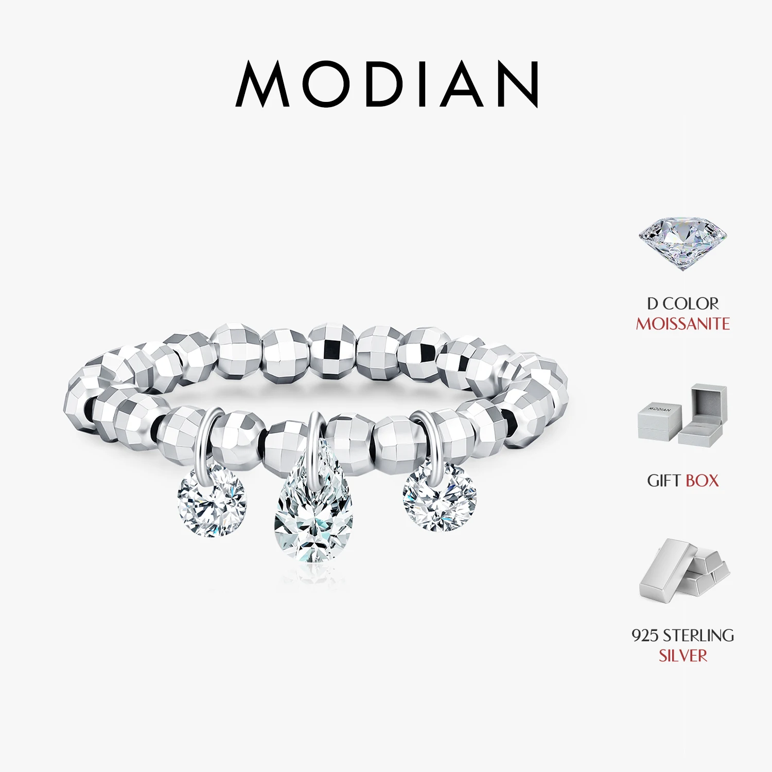 

MODIAN Three D Color Moissanite Finger Ring 925 Sterling Sliver Sparkling Lab Diamond Swings Beaded Rings For Women Jewelry