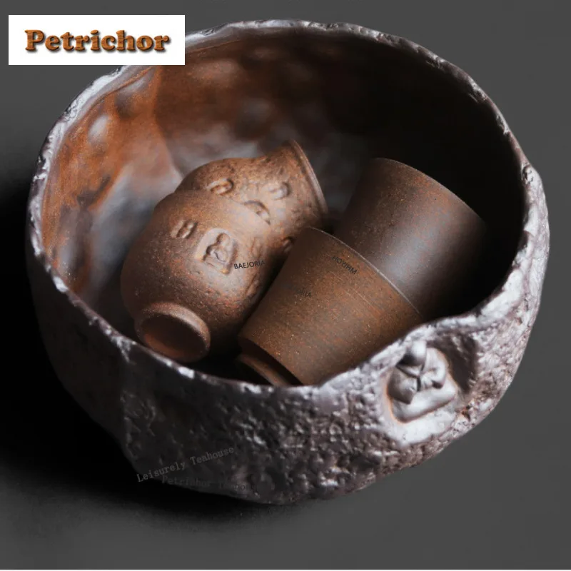 1000ml Coarse Pottery Old Rock Clay Jianshui Tea Cup Wash Writing-brush Washer Tea Residue Barrel Chaxi Teaware Collection Craft