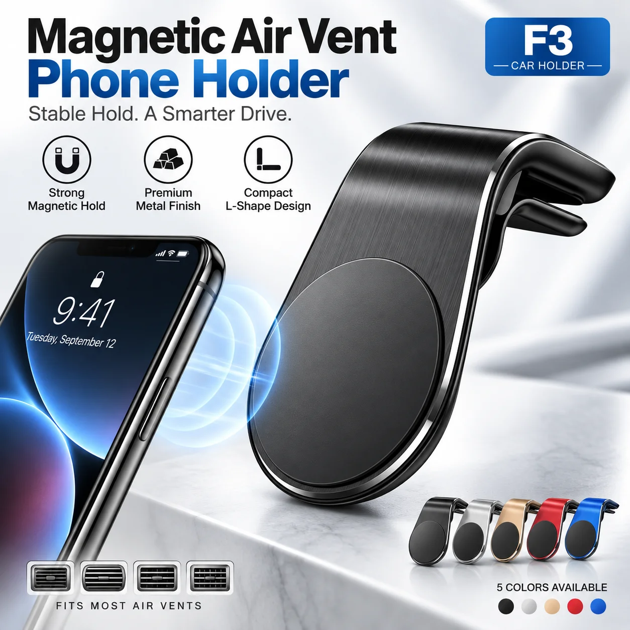 Universal Magnetic Car Phone Holder Air Vent Mount Strong Magnet Vent Clip Phone Stand for iPhone Samsung Smartphone F3 F19