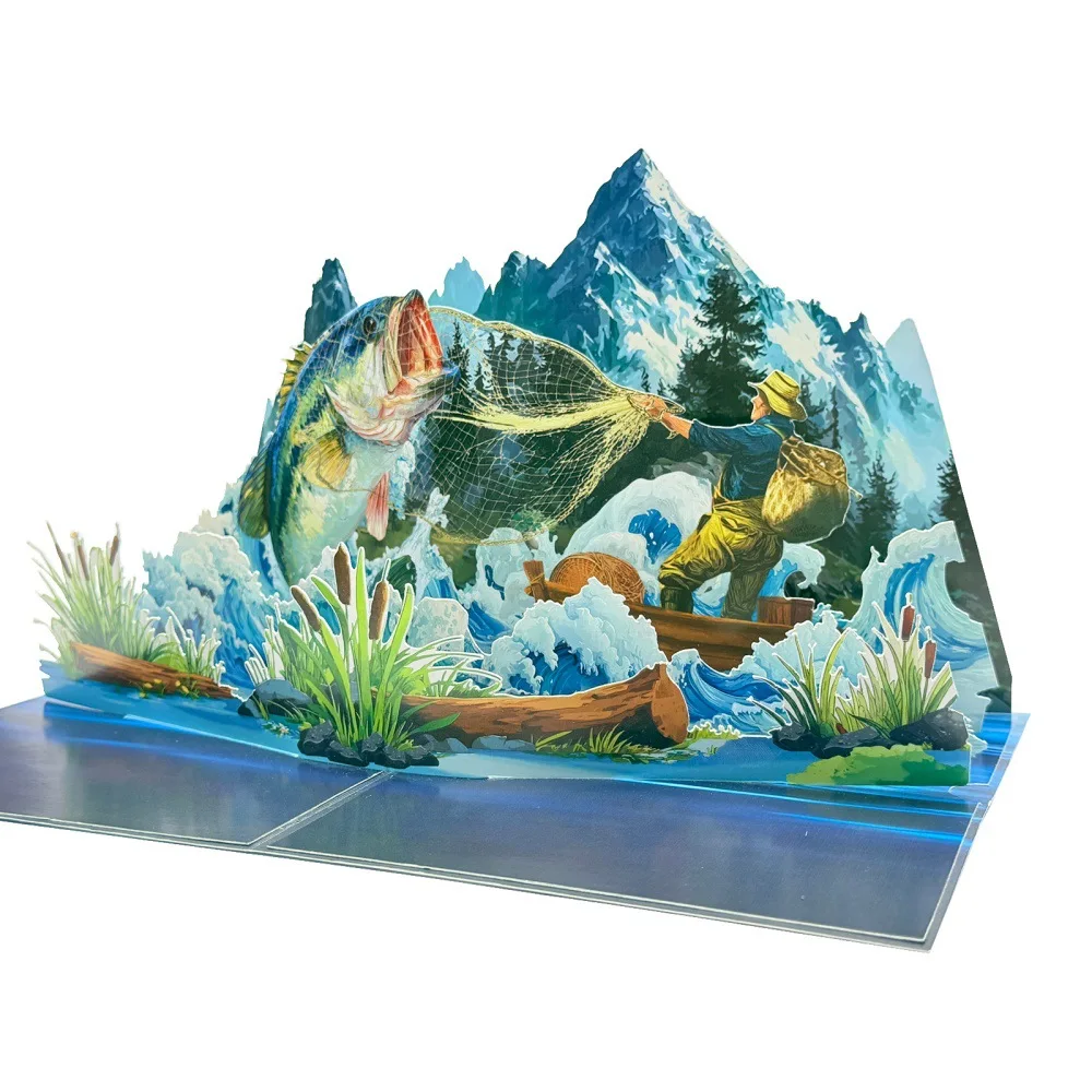 

Best-selling 3D Pop-Up Greeting Card with Laser Engraving Handmade Father's Day Card Perfect for Outdoor Fishing Enthusiasts