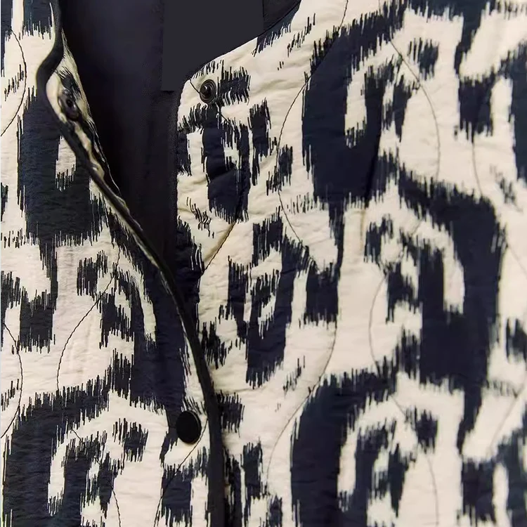 

Autumn Winter Animal Print Cotton Jaet ort Coat Women's Casual Loose Fit Long Sve round Ne Single Button Closure