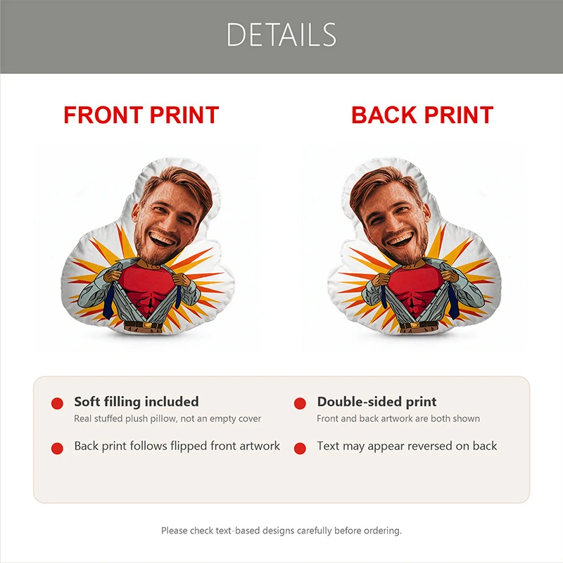 Custom Photo Face Shaped Pillow, Funny Superhero Style Personalized Decorative Cushion, Unique Home Decor Accent for Sofa & Bedr