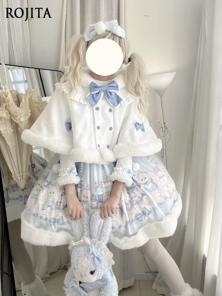 

Japanese Style Original Lolita JSK Dress Women Cape Lolita Dress Autumn Winter JSK Dress + Inner Wear + Cape Three-Piece Set
