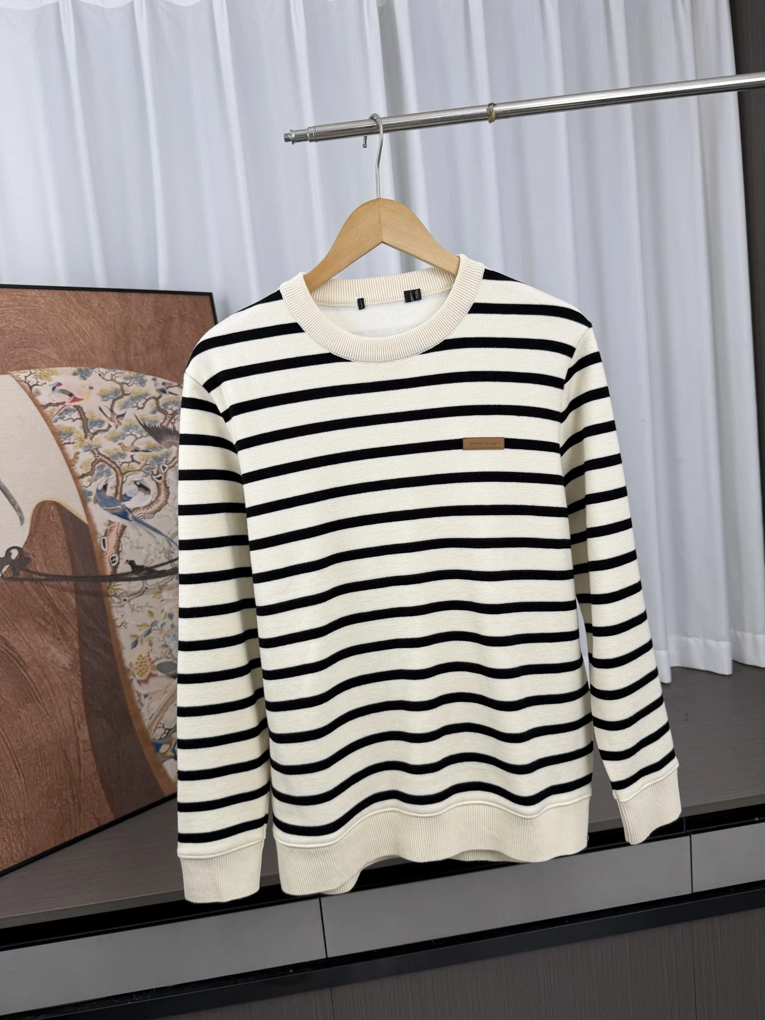 Thickened Fleece Knitwear round Neck Striped Sweater Color Block Design Casual Fashion Men's Autumn Winter Pullover Urban Style
