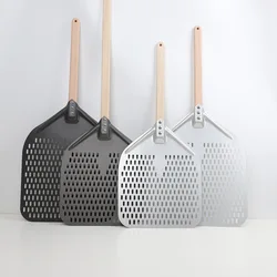 SHANGPEIXUAN 14/13/12 Inch Pizza Peel Perforated Pizza Peel Wood Handle Pizza Shovel Hard Coating or Anodized Short Spatulas