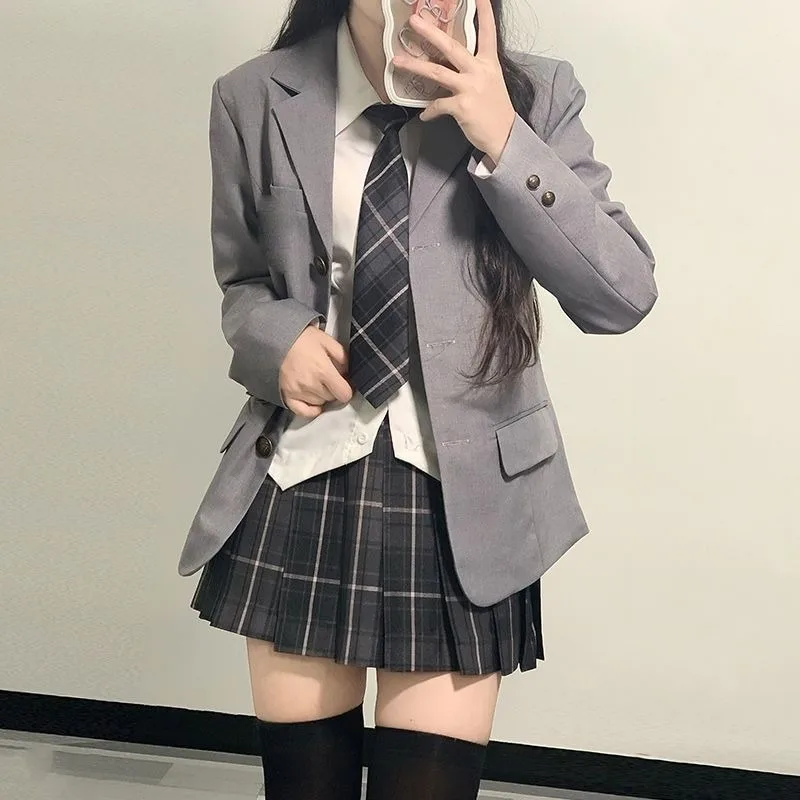 Blazers Women Japanese Style Solid Spring Autumn Students Loose Chic Streetwear Harajuku Fashion All-match College Girls Ulzzang