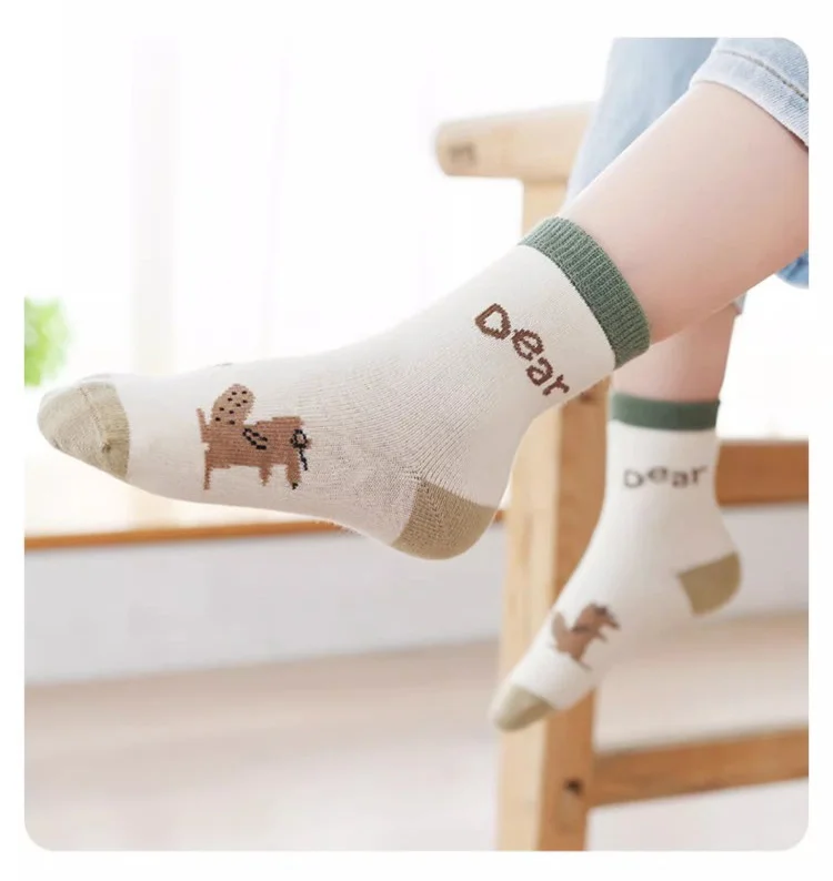 SShu Kindersocken, Frühlings- und Herbstsocken, Eichhörnchen-Cartoon-Kindersocken, atmungsaktive Baumwollsocken für Kleinkinder, 5 Paar – Detail 7