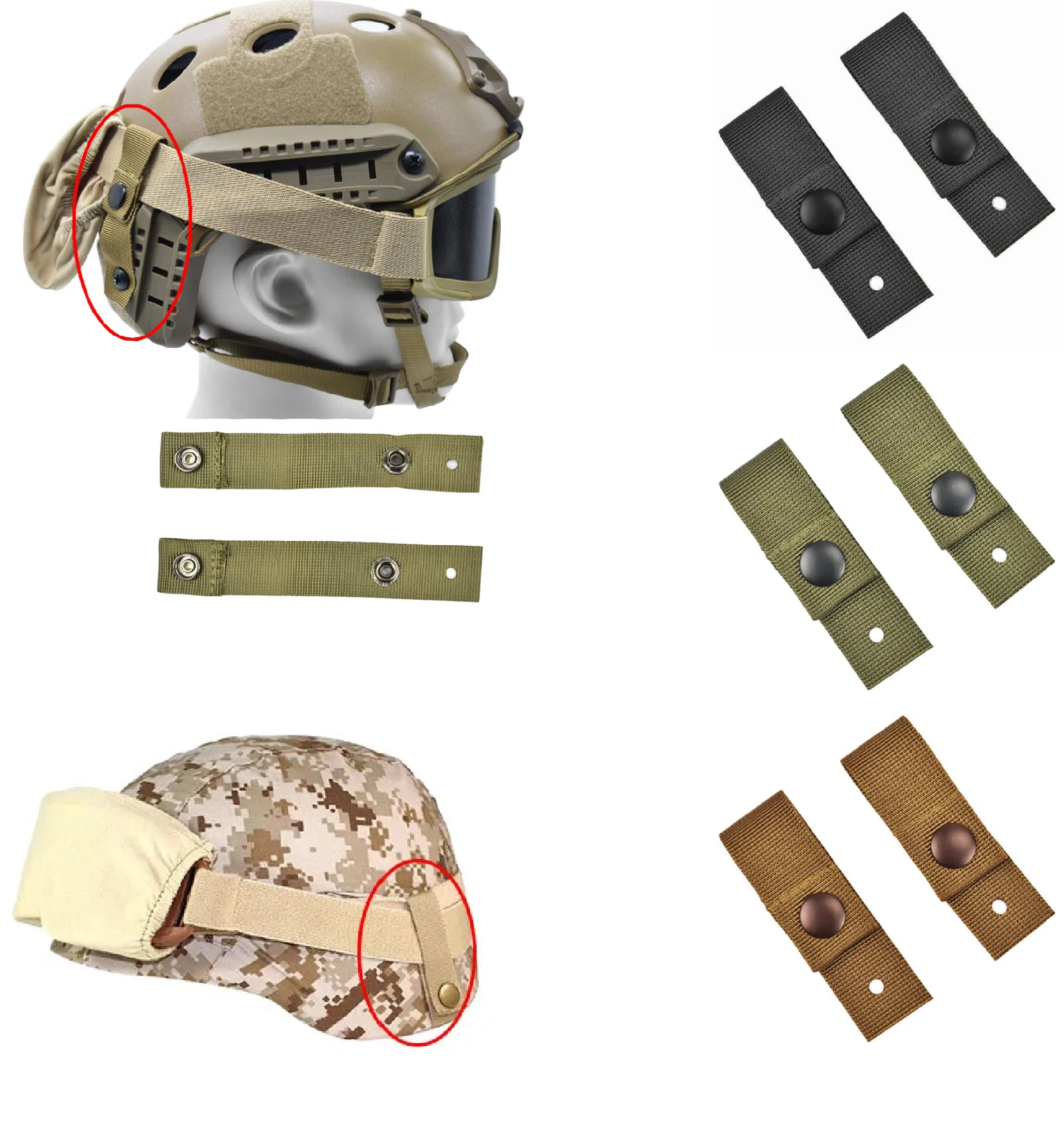 Tactical Goggle Retention Straps for MICH/ACH Helmet, Helmet Goggles Fixing Straps with Snap Buckle