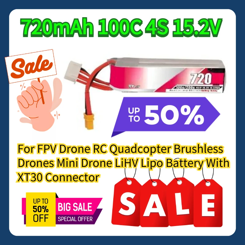 

For FPV Drone RC Quadcopter Brushless Drones Mini Drone 720mAh 100C 4S 15.2V LiHV Lipo Battery With XT30 Connector