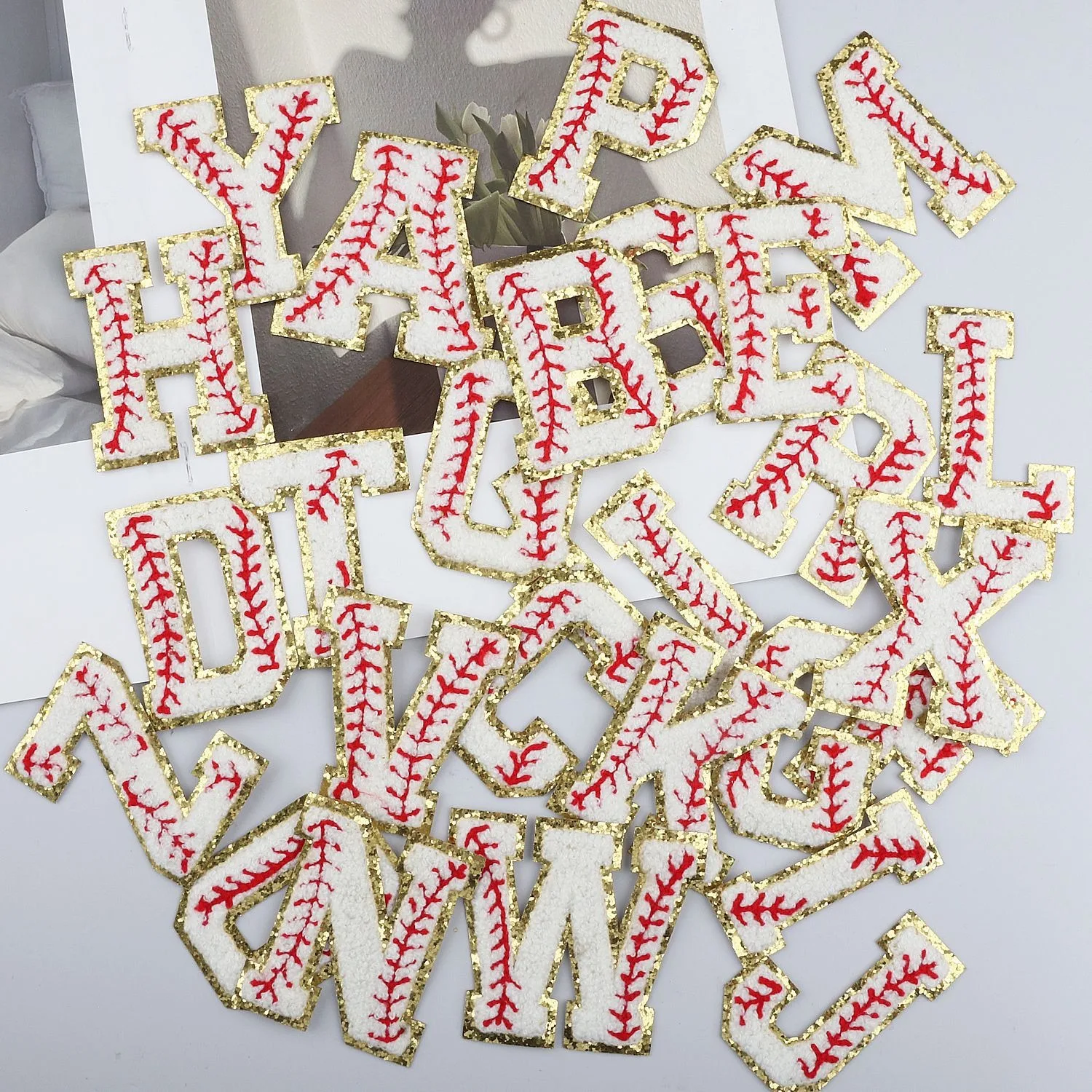7Cm Baseball English Alphabet Embroidery Cloth Sticker Baseball Pattern Computer Embroidery Stamp Ironing