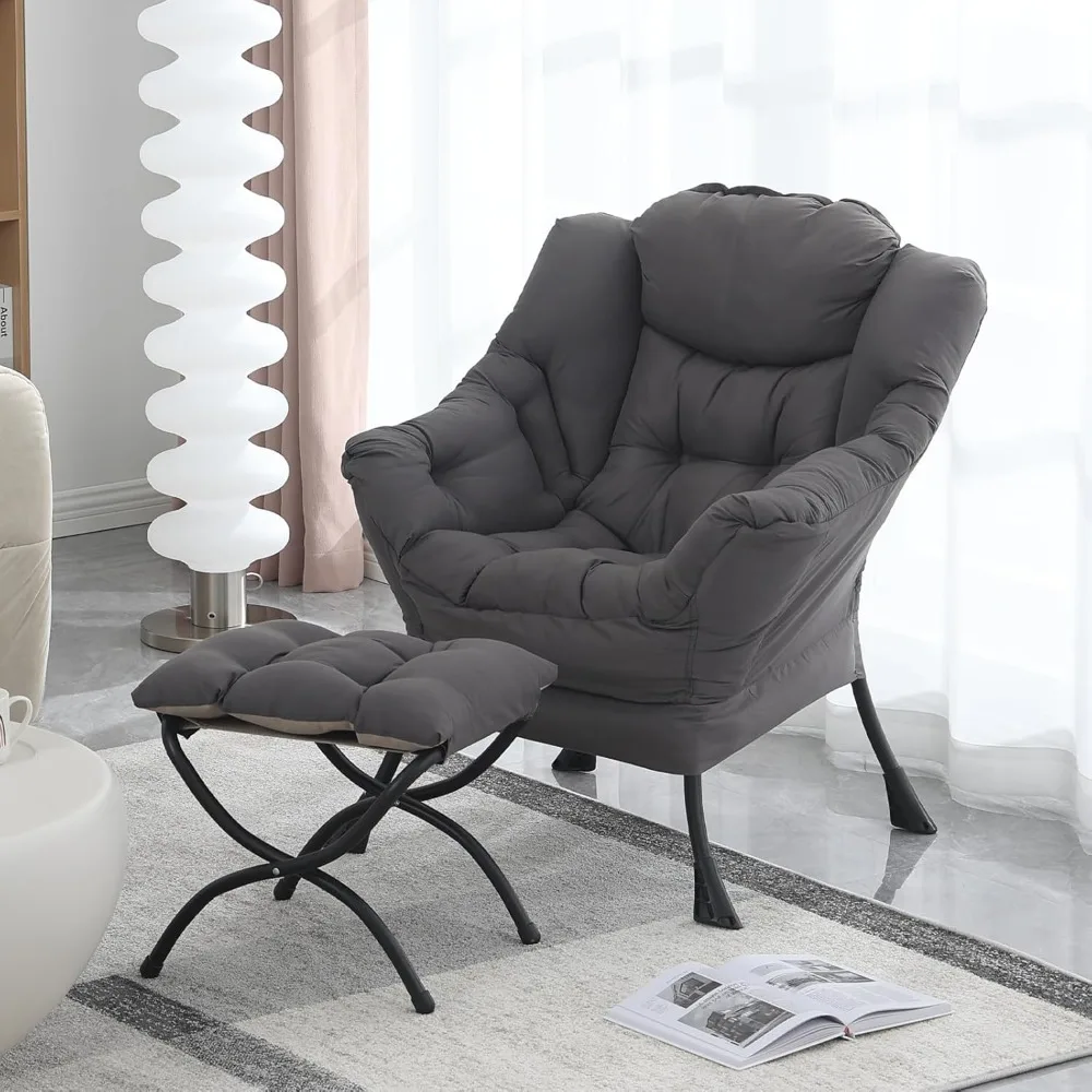 

Lazy Chair with Ottoman, Lounge Leisure Sofa Chair with Armrests and a Side Pocket for Living Room, Bedroom, Dorm, Dark Grey