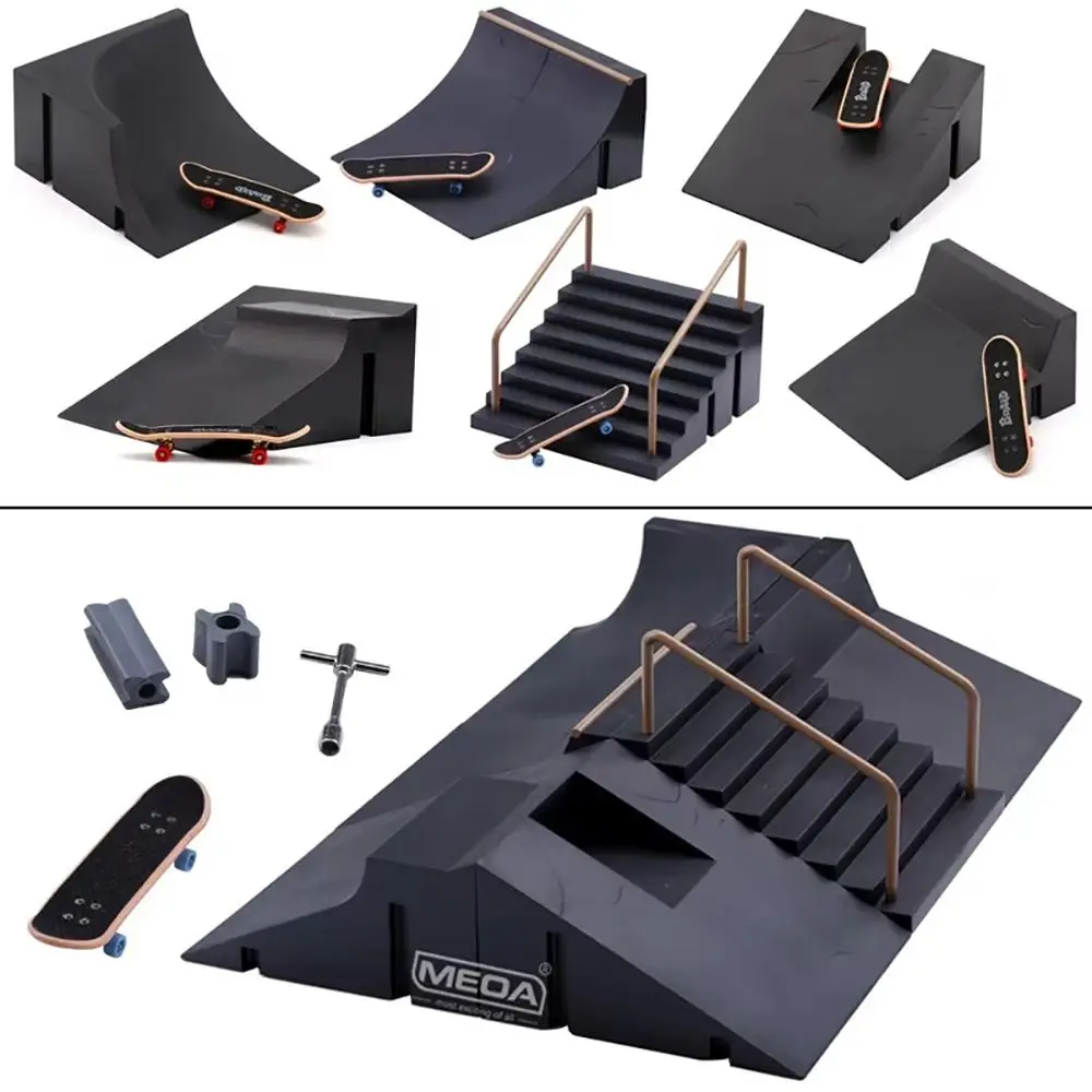 1Set Skate Toy Fingers Training Skate Park Ramp Set Funny Black Tech Practice Deck Plastic Finger Skateboards Children