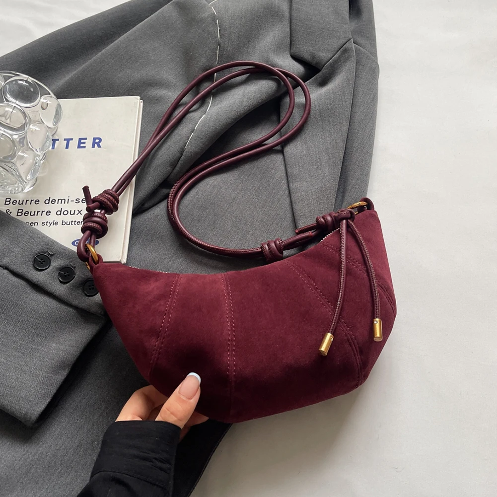 Torba na ramię damska z wewnętrzną kieszenią, torebka typu crescent, skóra PU, zapinana na zamek, torba crossbody, solidna torebka croissant do pracy i podróży.