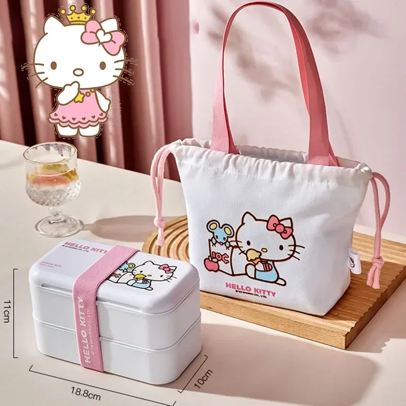 Sanrio Cartoon Hello Kitty moja melodia Cinnamoroll pudełko na Lunch kuchenka mikrofalowa ciepła dwuwarstwowa izolowana pudełko na Lunch ładna