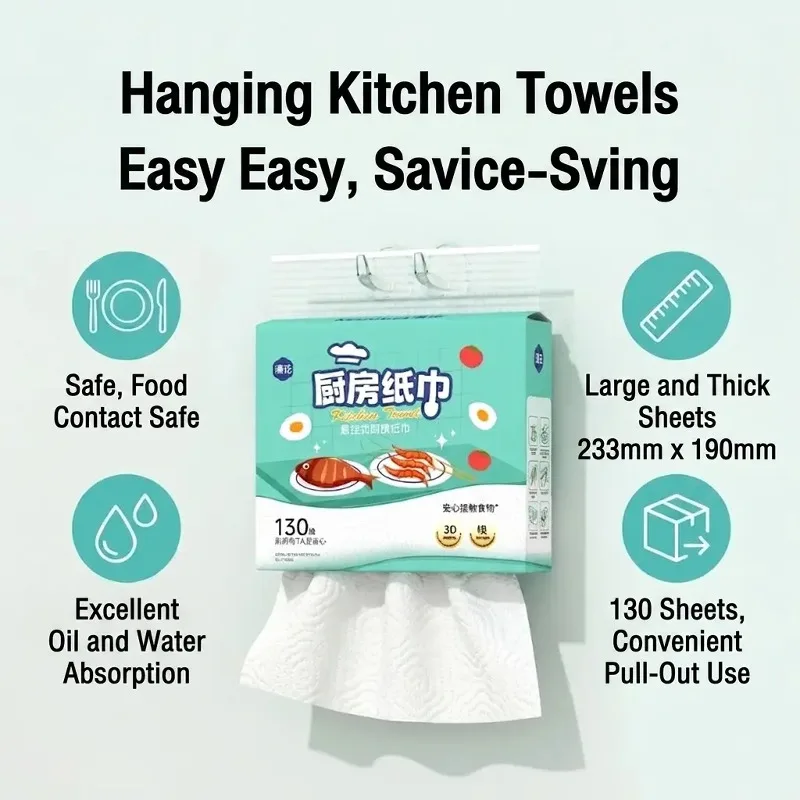 30 Bulk Packs Disposable Kitchen Paper Towels 130 Draws Oil and Water Absorbent Wall Hanging Paper for Cooking Household Kitchen