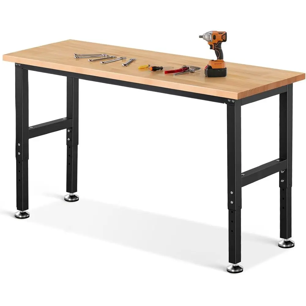 

60-дюймовый сверхмощный рабочий стол из каучукового дерева для гаража, деревообработки, домашнего офиса и электроники