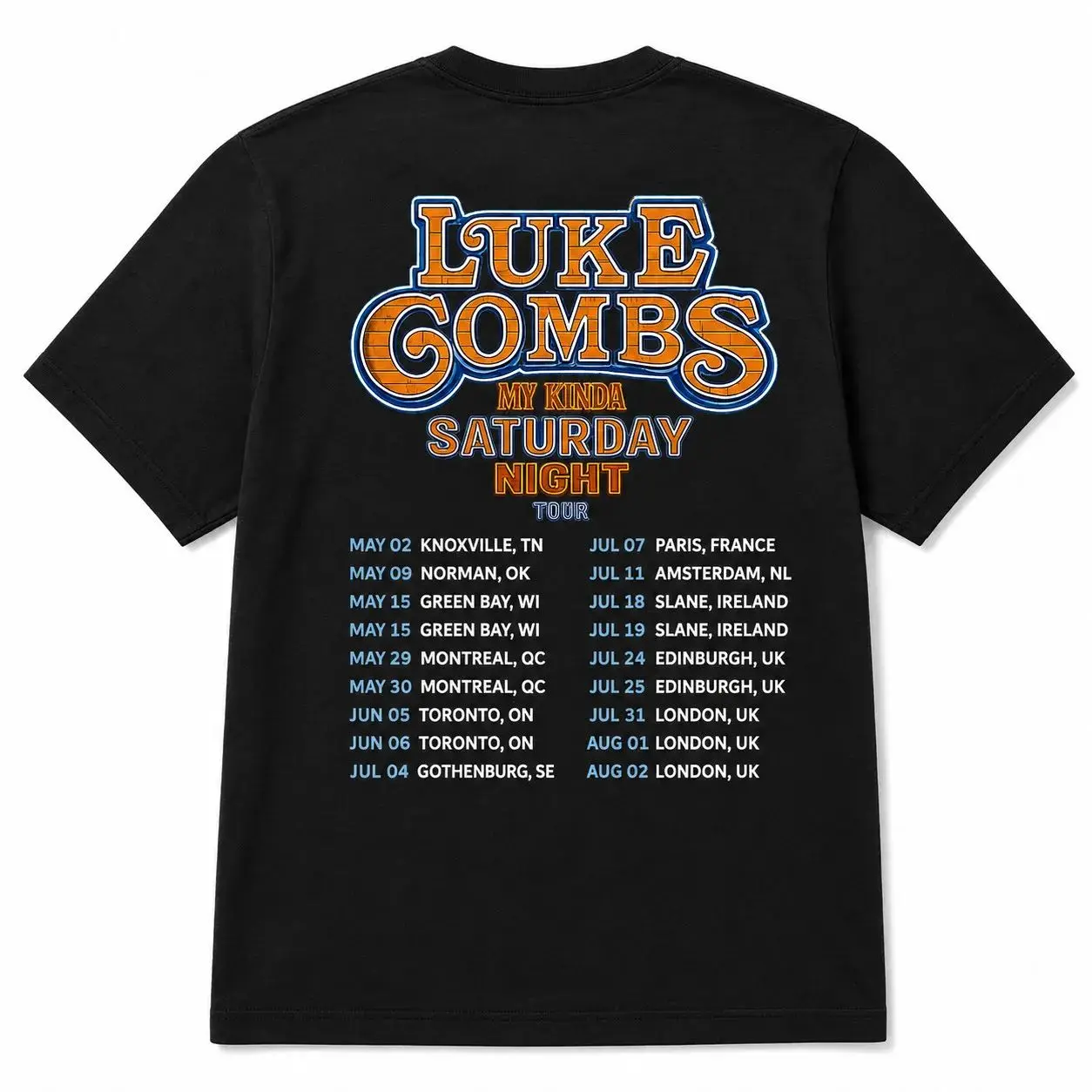 Luke Combs My Kinda Saturday Night Tour Black T Shirt Front & Back Print Unisex Cotton Country Music Fan UK Fast Delivery Tee