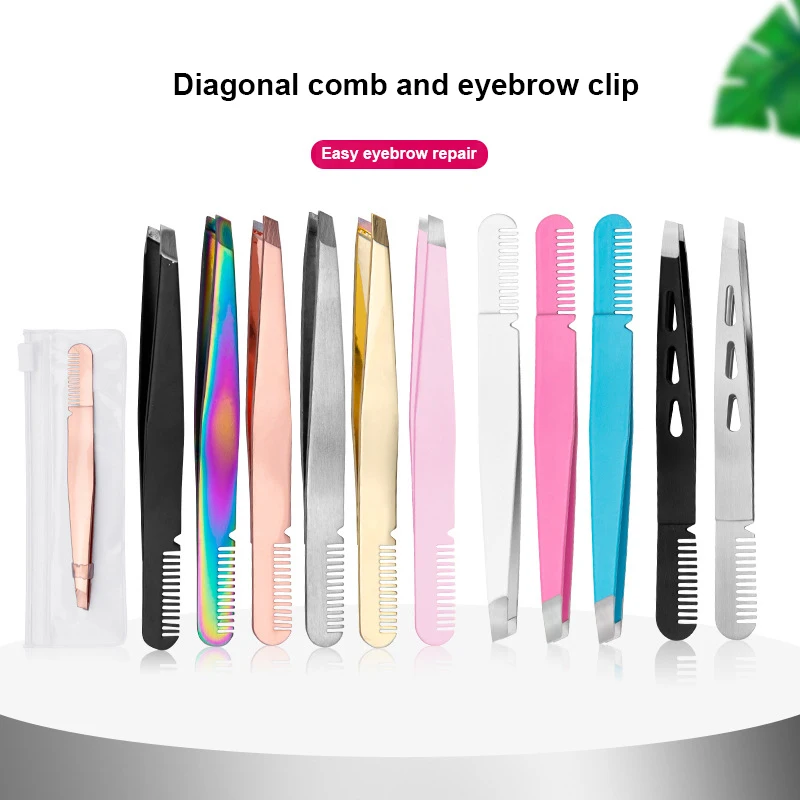Stainless Steel Diagonal Band Comb Eyebrow Clip Eyebrow Trimmer Wear False Eyelash Stick Double Eyelid BeautyTool