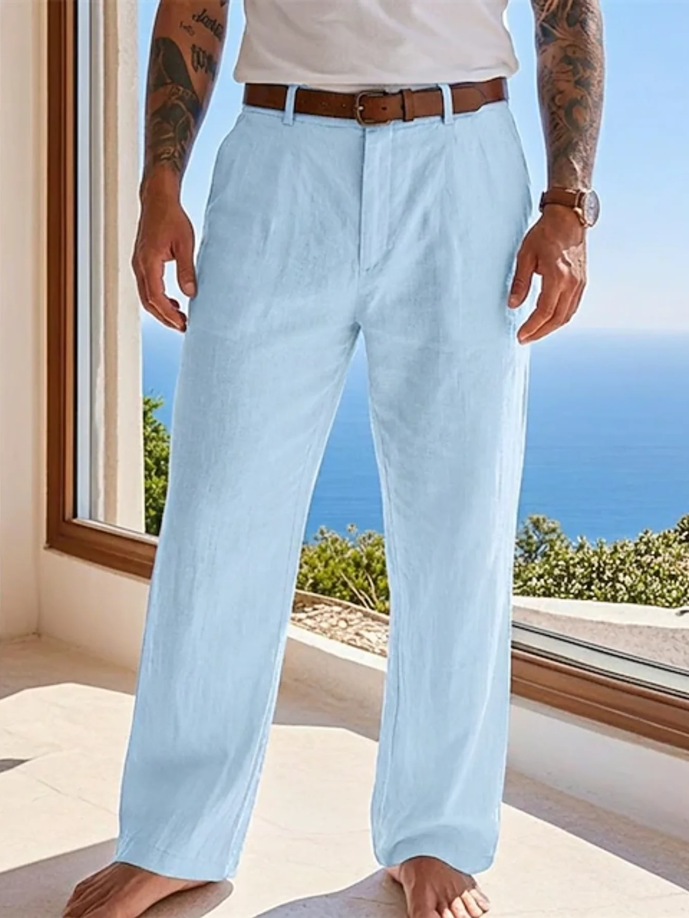 2026 Frühjahr/Sommer Neu: 9 Farben Herren Einfarbige Baumwoll-Leinen-Hosen – Herbst Streetwear Mode Lässige Einfarbige Loose-Fit Hosen – Detail 2