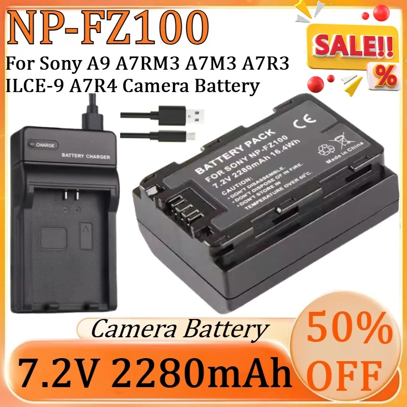 

New 7.2V 2280mAh NP-FZ100 Lithium High Quality Battery for Sony A9 A7RM3 A7M3 A7R3 ILCE-9 A7R4 Camera Battery