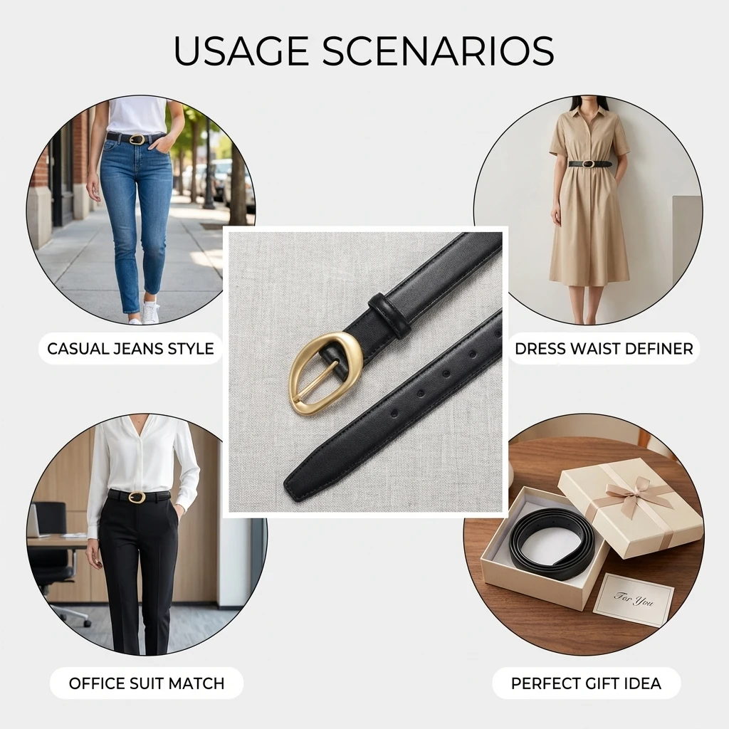 Women Classic Buckle Belt Durable Leather Multi-Functional Belt for Jeans Dress Suit Matching