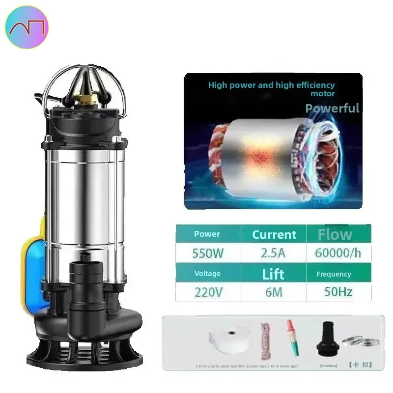

220V Stainless Steel Submersible Pump Agricultural Sewage Pump Drainage Irrigation Underwater Sewage Priming Pump Float Type