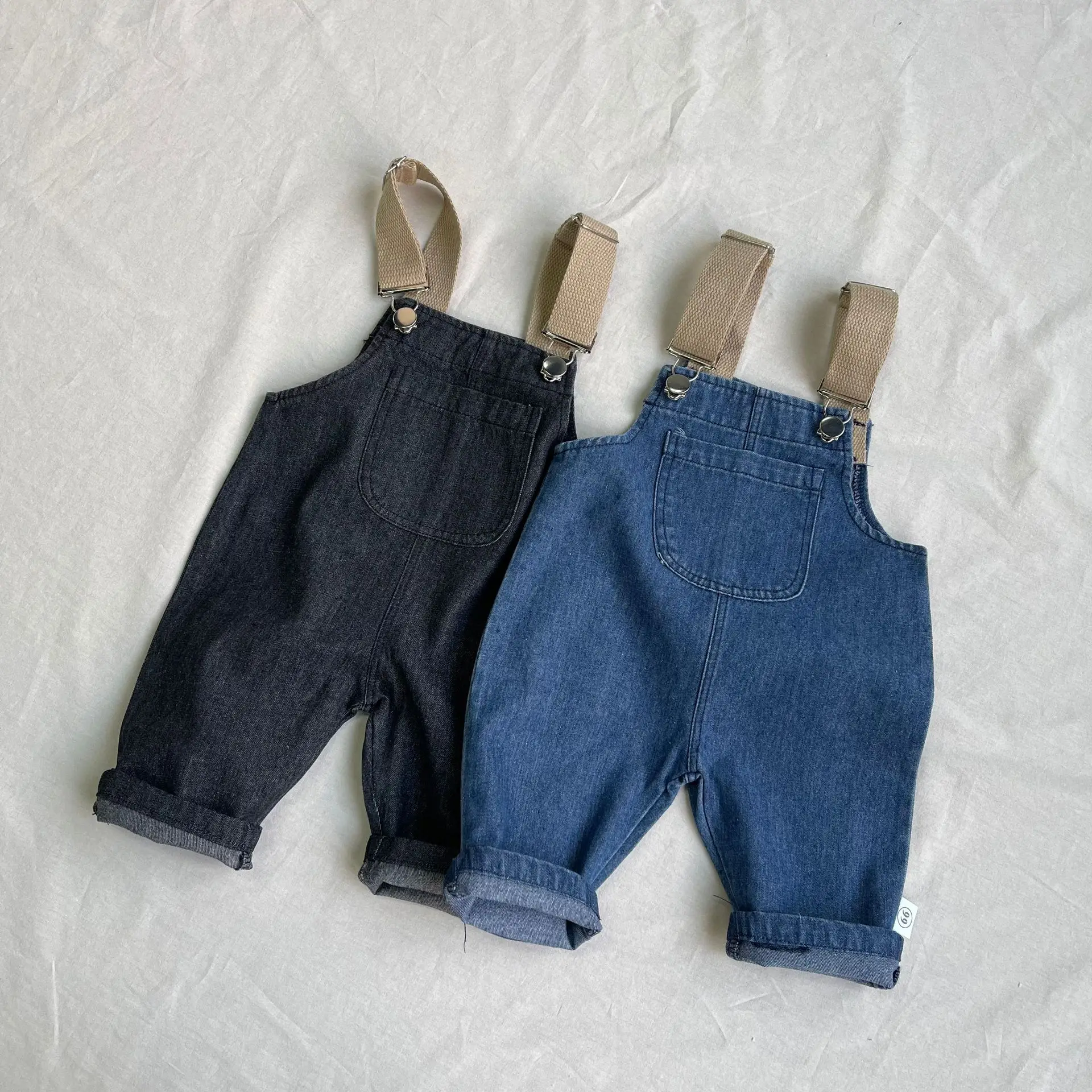 2025 Spring New Baby Fashion Denim Overalls Infant Boy Loose Strap Trousers Girls Solid Versatile Casual Pants Toddler Jeans